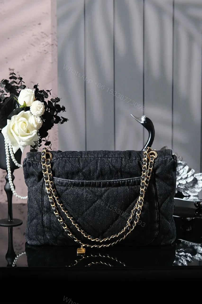 View 9 of Chic Velvet Quilted Flap Bag with Gold Chain - Evening