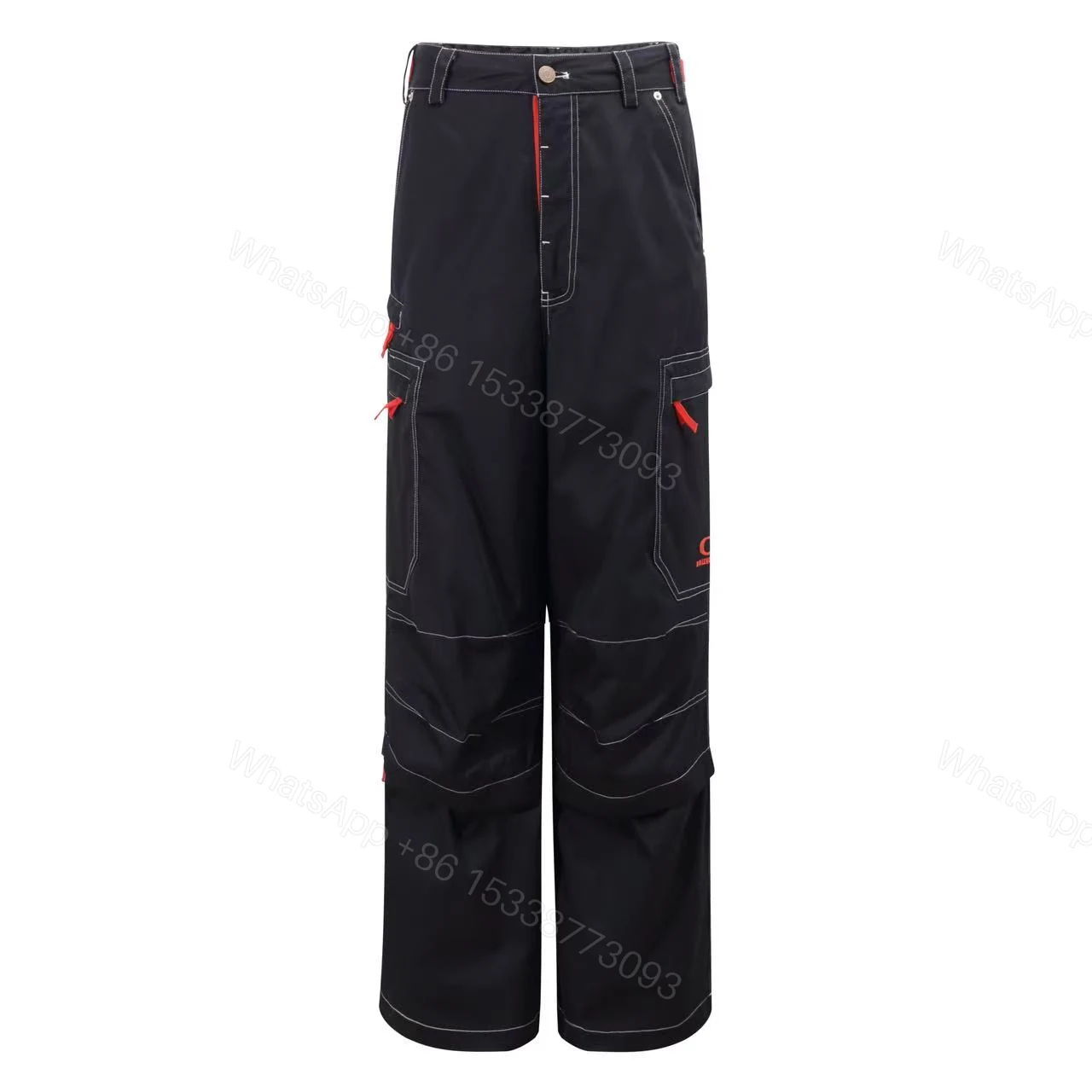 Balenciaga 一比一男裝黑色工裝褲 寬鬆輪廓紅色車線點綴 — view 1