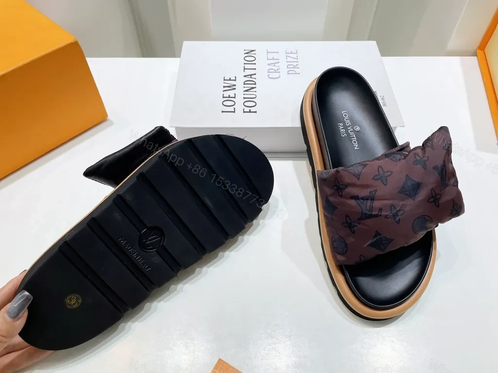View 8 of Louis Vuitton Monogram Padded-Strap Slides: Sophisticated Comfort