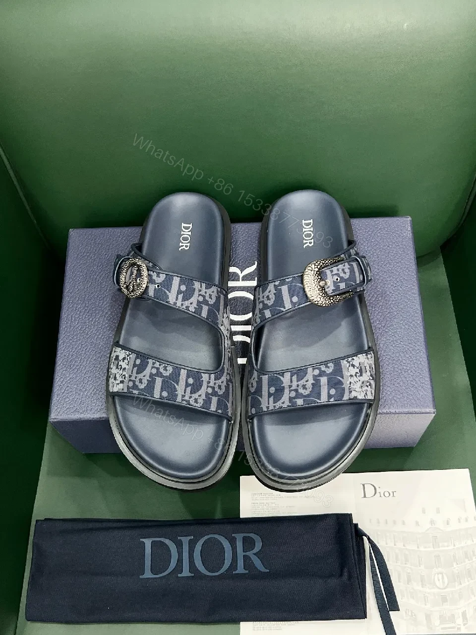 View 5 of Denim-Textured Buckle Sandals: Couture-Comfort Slides