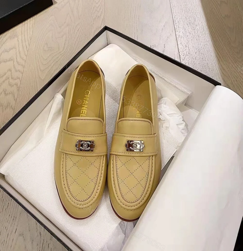 View 5 of Chanel 20B Quilted Boy Lego Metal Logo Gold Mule Slip On Flat Loafers Beige