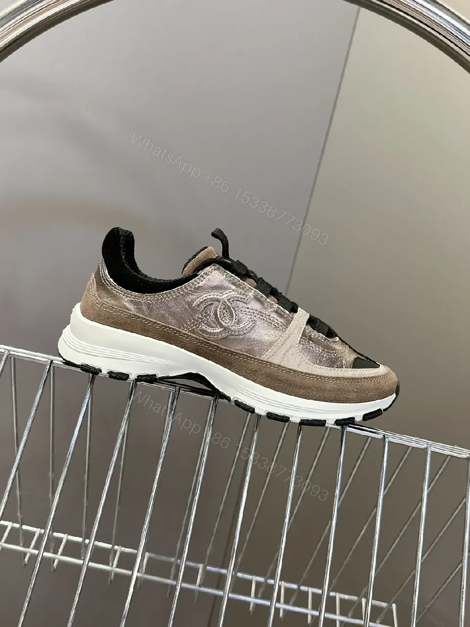 View 4 of Metallic Taupe High-Top Sneakers with Lux Texture and Comfort