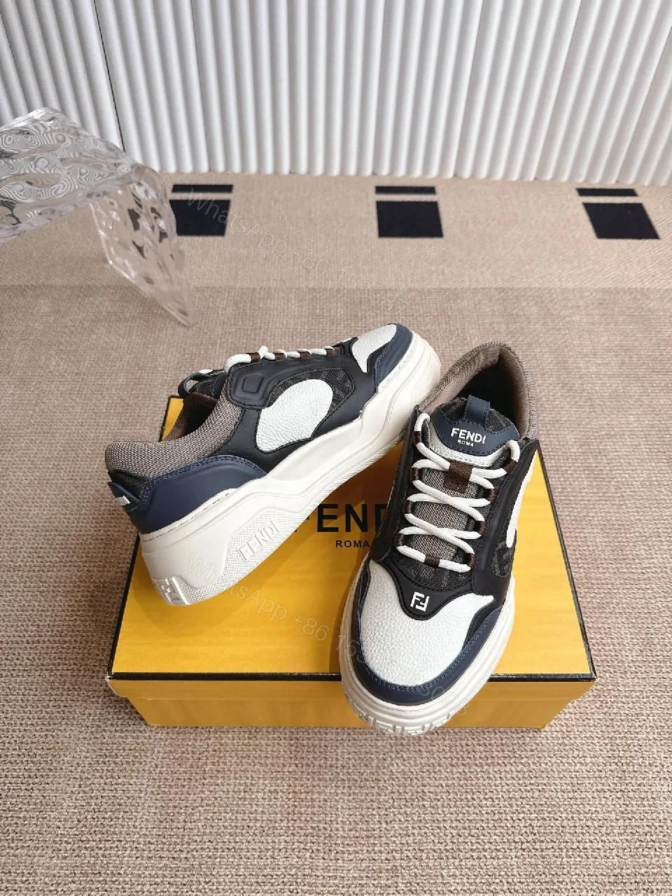 View 3 of Bold Black-White Luxe Sneakers with Signature Detailing