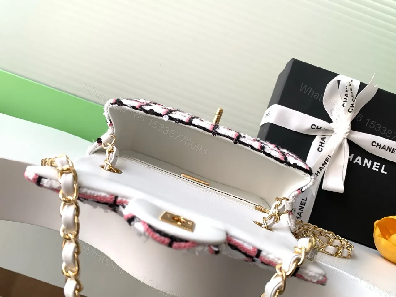 View 4 of Tweed Grid Bag: Textured Luxury, Gold Hardware, Everyday
