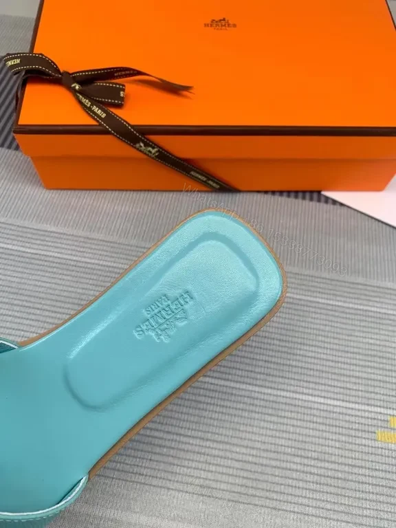 View 4 of Turquoise Hermes Oran Sandals: Luxe H-Strap Comfort