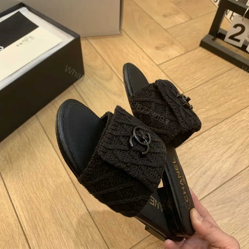 View 9 of Monochrome Knit-Trim Slides: Luxurious Everyday Comfort