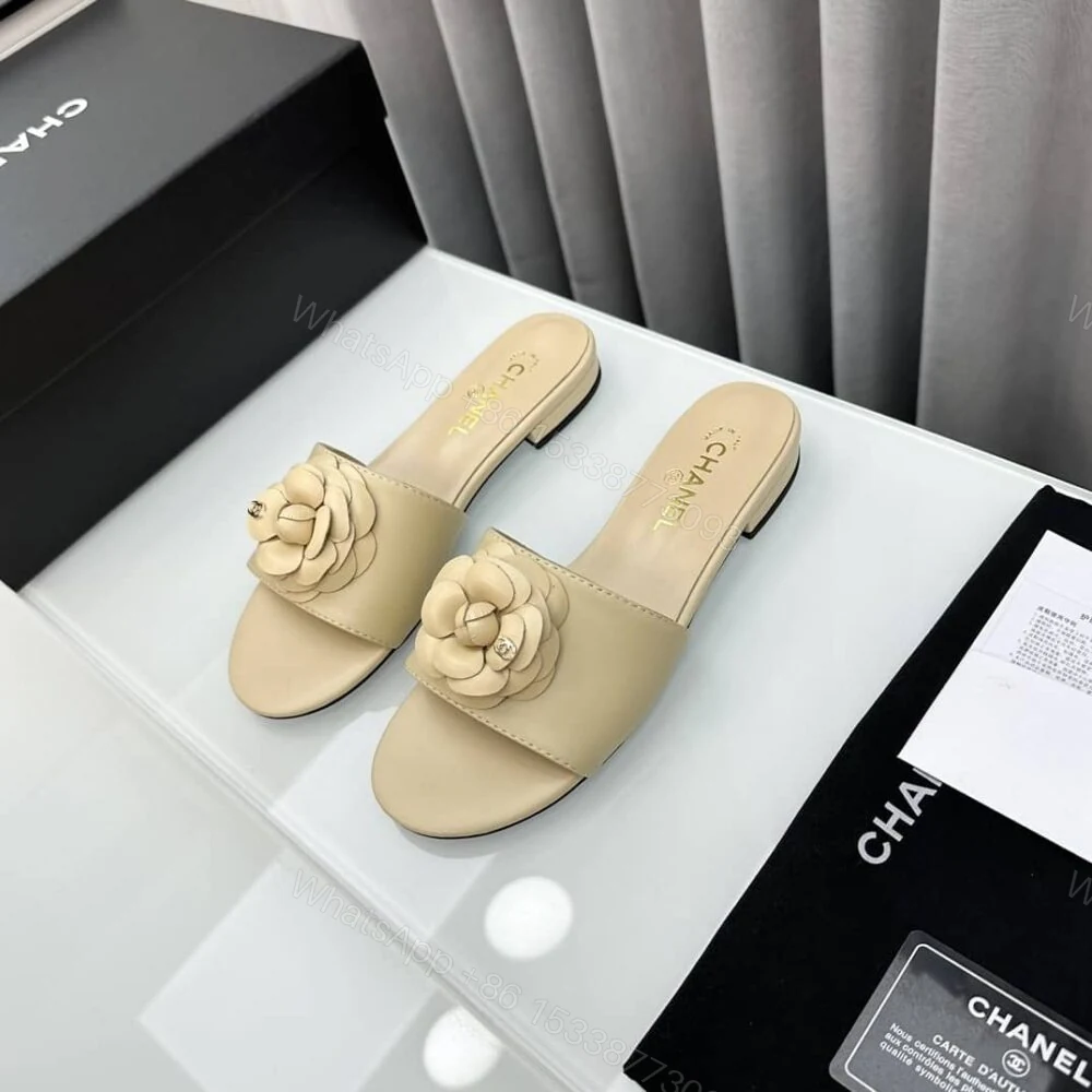View 2 of Chanel Camellia Slides Beige