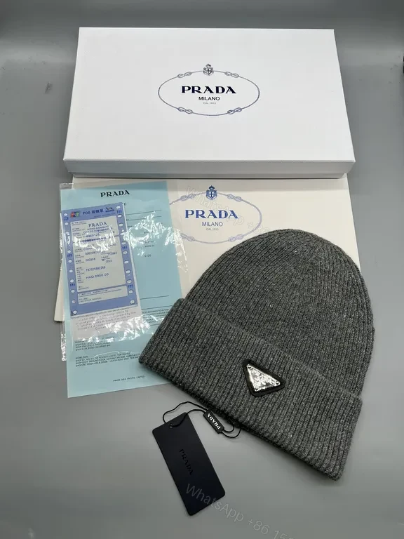 View 5 of Bold Red Prada Knit Beanie: Warm, Luxury Craft, Unisex Style
