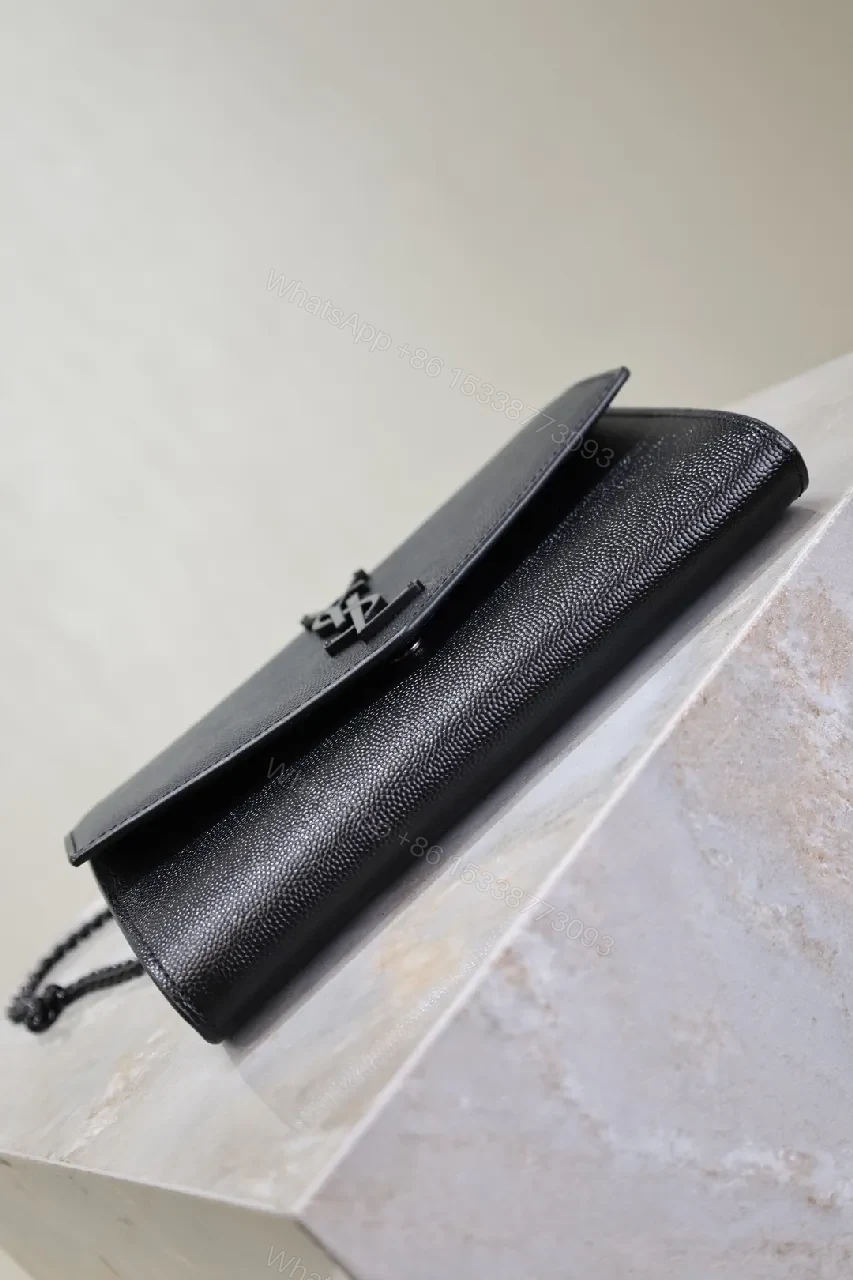 View 7 of Black Leather Wallet & Chain Crossbody Clutch Set - Structured, Versatile, luxe