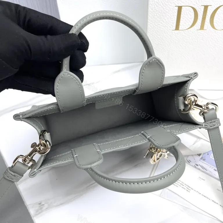 View 5 of Grey Quilted Lady Imitation Dior Top-Handle Bag
