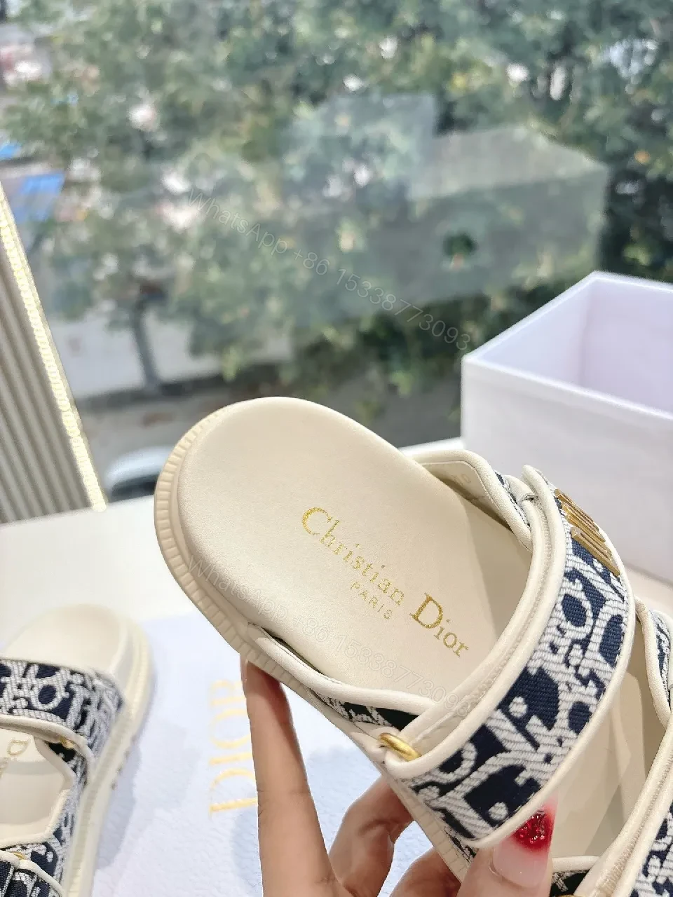 View 7 of Navy Ivory Patterned Platform Sandals with Logo Straps