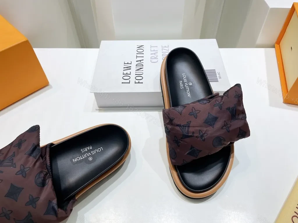 View 9 of Louis Vuitton Monogram Padded-Strap Slides: Sophisticated Comfort