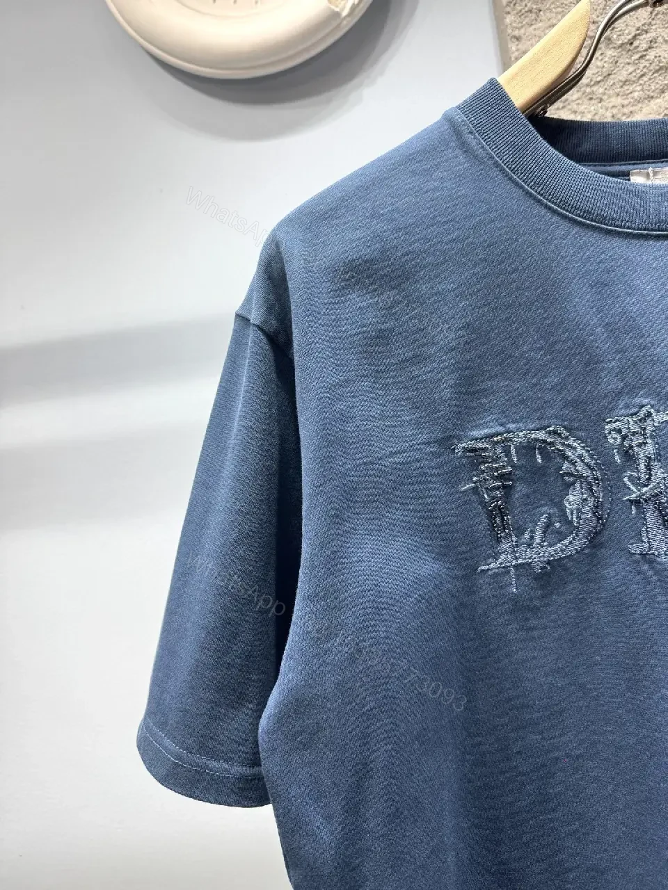 View 2 of Blue Embroidered Cotton Tee — Premium Casual Comfort