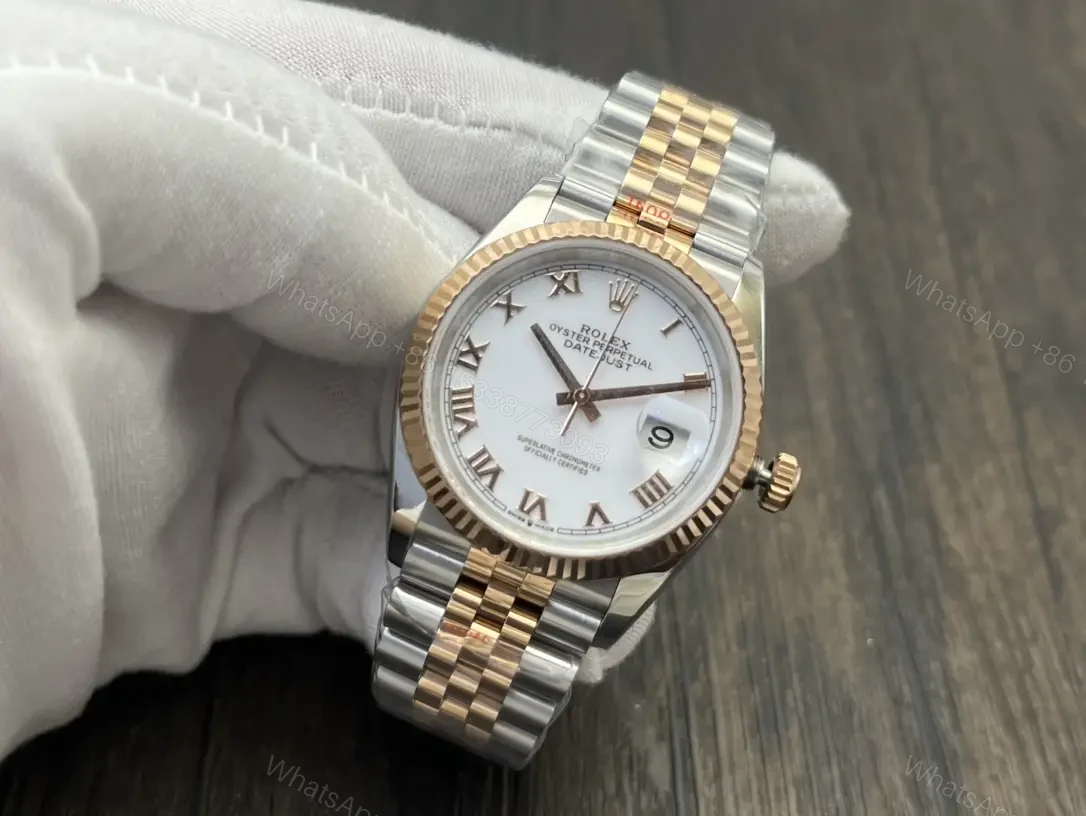 View 3 of Rolex Datejust 36 Stainless Steel Yellow Gold Fluted White Roman Jubilee 126233-0029