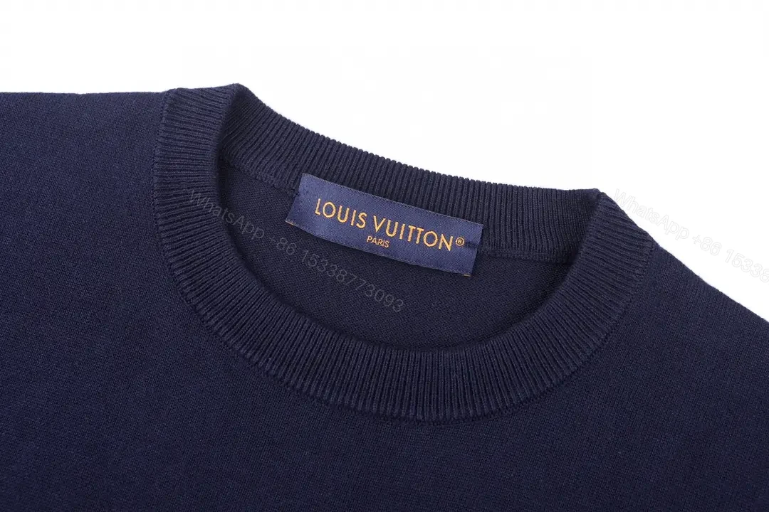 View 7 of Navy Knit Tee—Short Sleeve, Solid, LV Logo Chest