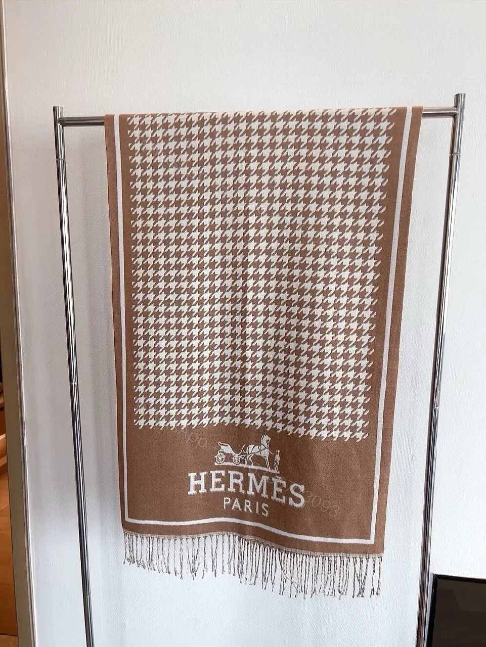 View 8 of Two-Tone Hermes-Inspired Knit Throw Blanket with Fringe
