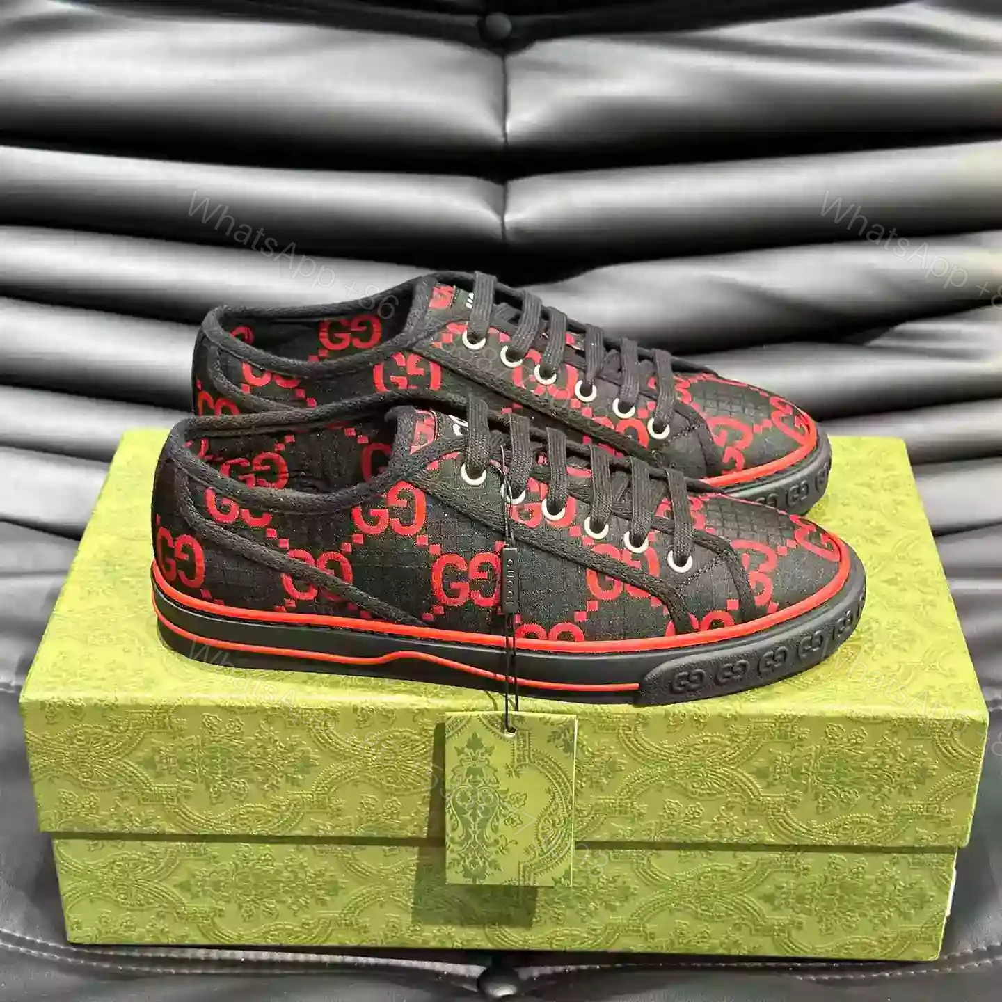 GUCCI TENNIS 1977 SHOES SNEAKERS IN BLACK/RED – GC282 — view 1