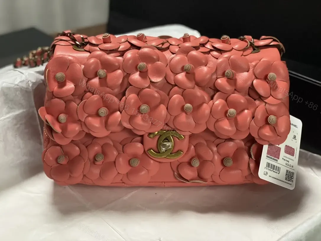 View 6 of Pink Fabric Flower-Studded Shoulder Bag with Chain Strap