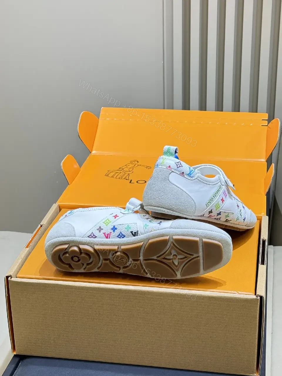 View 7 of White Knit Sneakers - Multicolor LV-Inspired, Cushioned Comfort