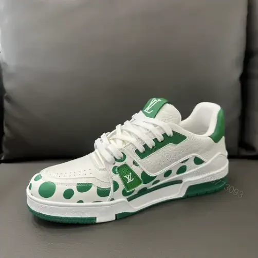 View 3 of LOUIS VUITTON X YAYOI KUSAMA TRAINER CALF LEATHER SNEAKER IN GREEN AND WHITE – LSVT374