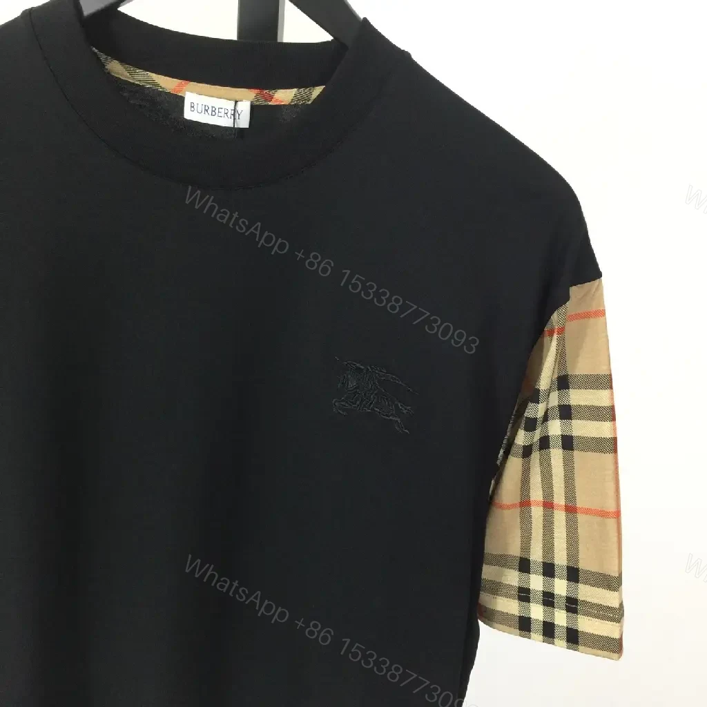 View 6 of Black Black Tee with Plaid Sleeves – Modern Minimalist Upgrade