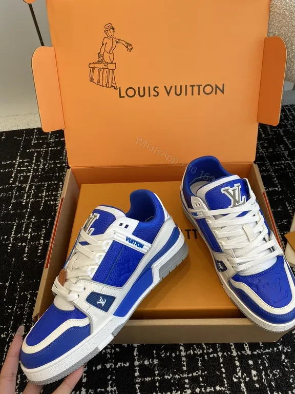 View 6 of Blue & White LV-Inspired High-Top Sneakers: Premium Comfort/Everyday Luxury