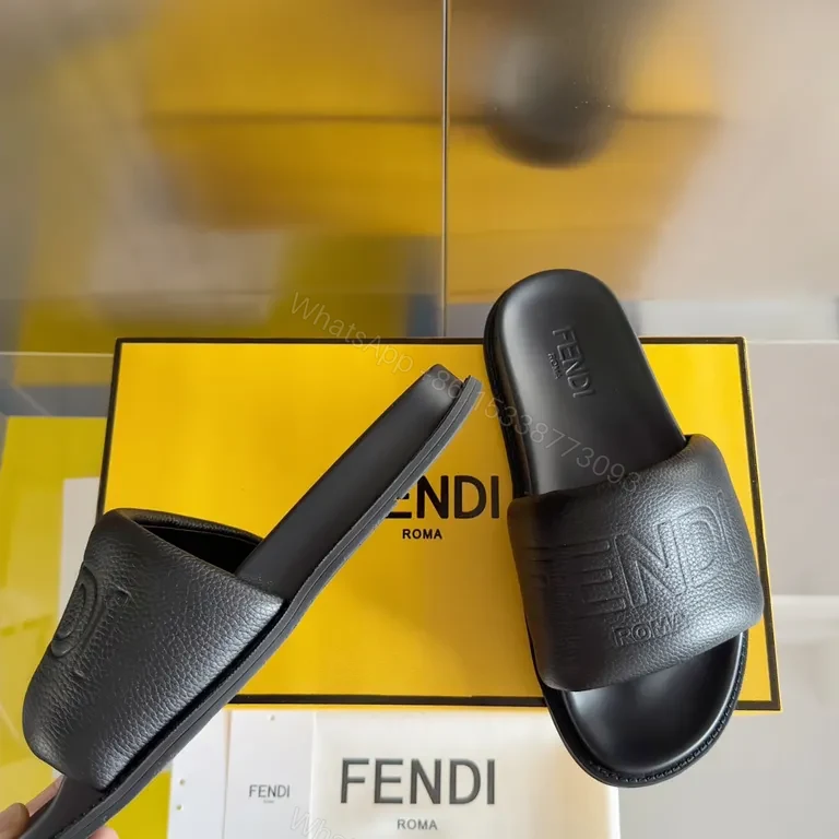 View 2 of Fendi Leather Slide Sandals: Minimalist Luxe Comfort
