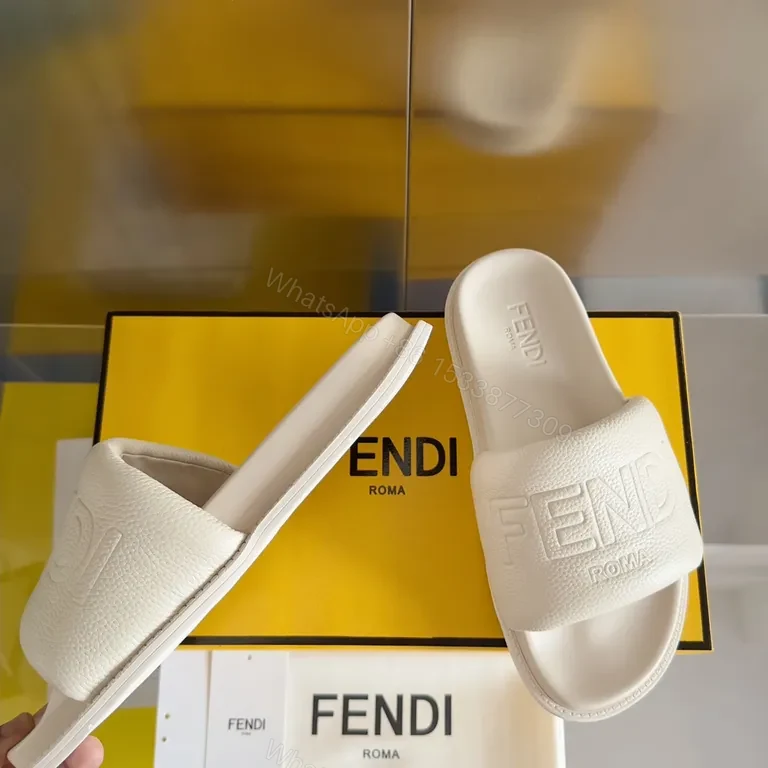 View 7 of Monochrome Fendi ROMA Leather Slip-On Sandals, Luxury Comfort