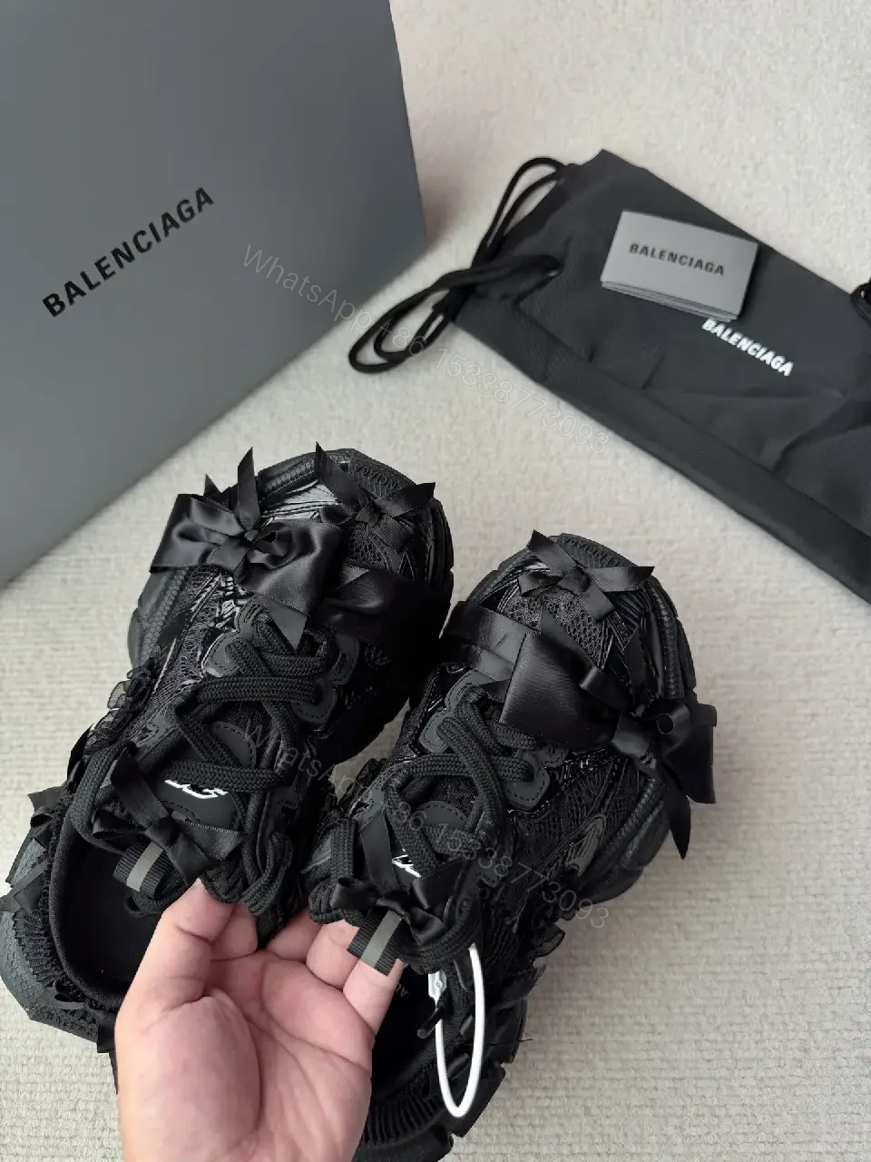 View 4 of Chunky Textured Luxury Sneakers with Satin Bow Accent