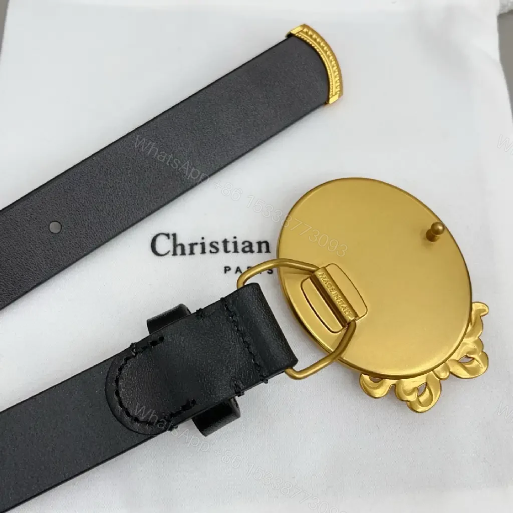 View 2 of Black Belt Vintage-Style with Ornate Gold Oval Buckle (Dior)