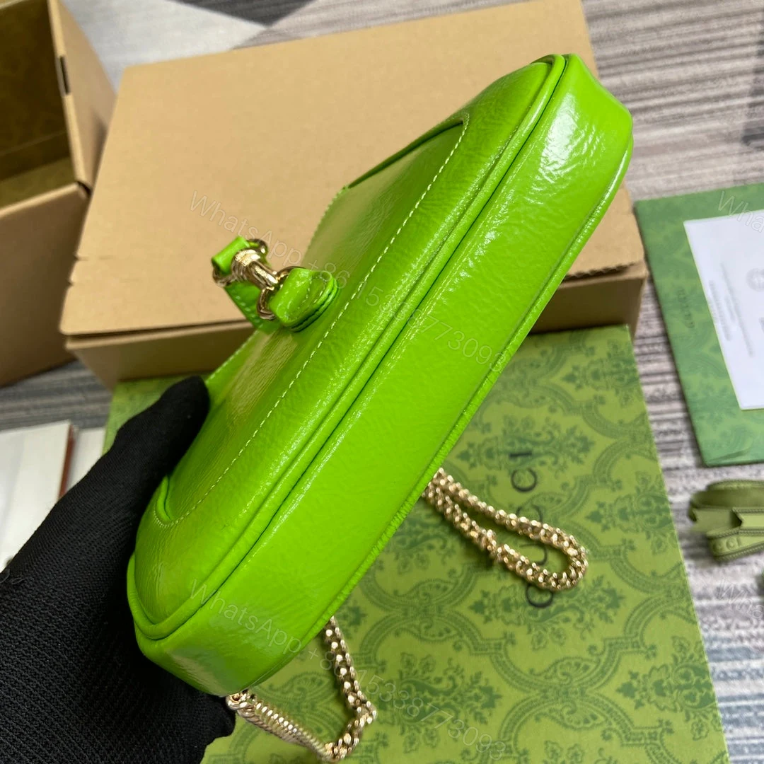 View 8 of JACKIE NOTTE MINI BAG 19 IN LIME GREEN CRACKED LACQUER CALFSKIN GOLD HARDWARE