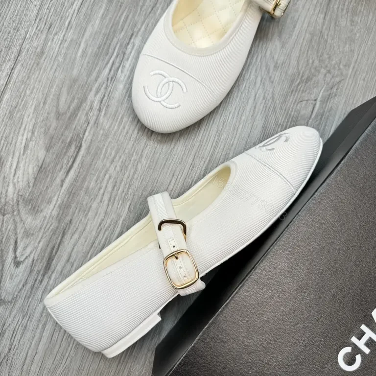 View 6 of White Quilted Leather-Look Ballet Flats with Gold Buckle Comfort