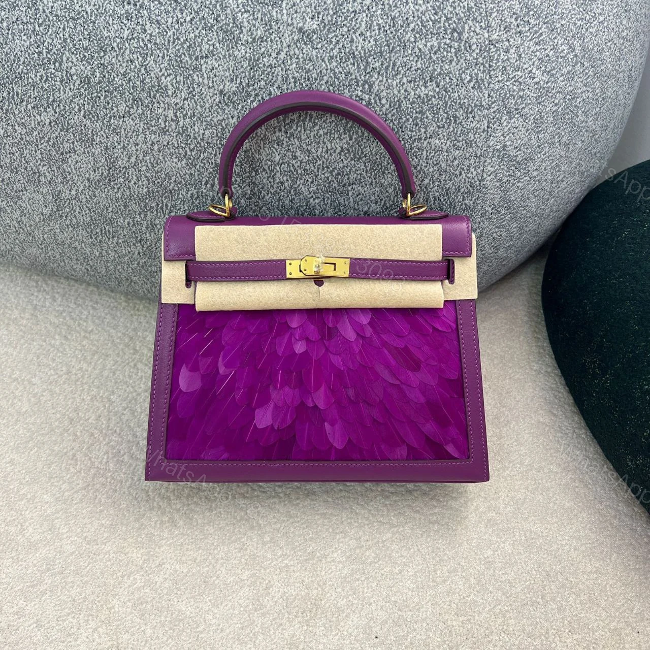 View 4 of HERMES KELLY CUSTOM FEATHER TADELAKT