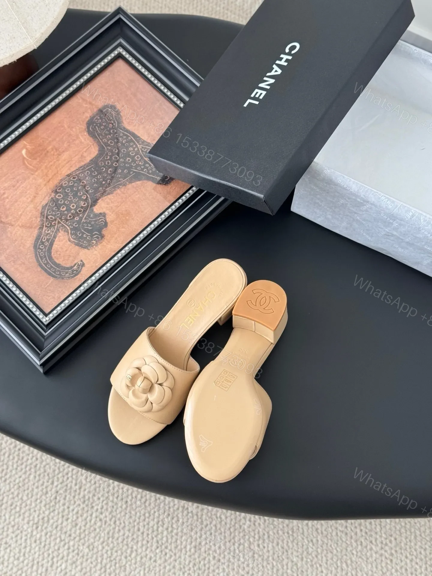 View 4 of Chanel Women Beige Leather Mules