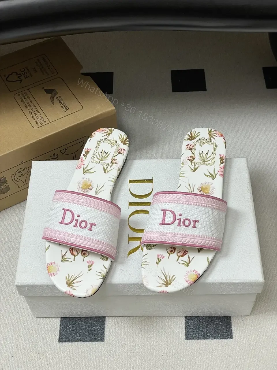 View 3 of Floral-Print Slides with Luxe Strap Comfort Footbed