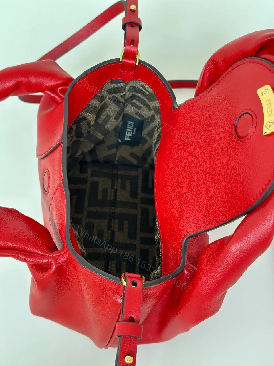 View 7 of Red Leather Knotted Mini Bag, Structured, Crossbody Ready