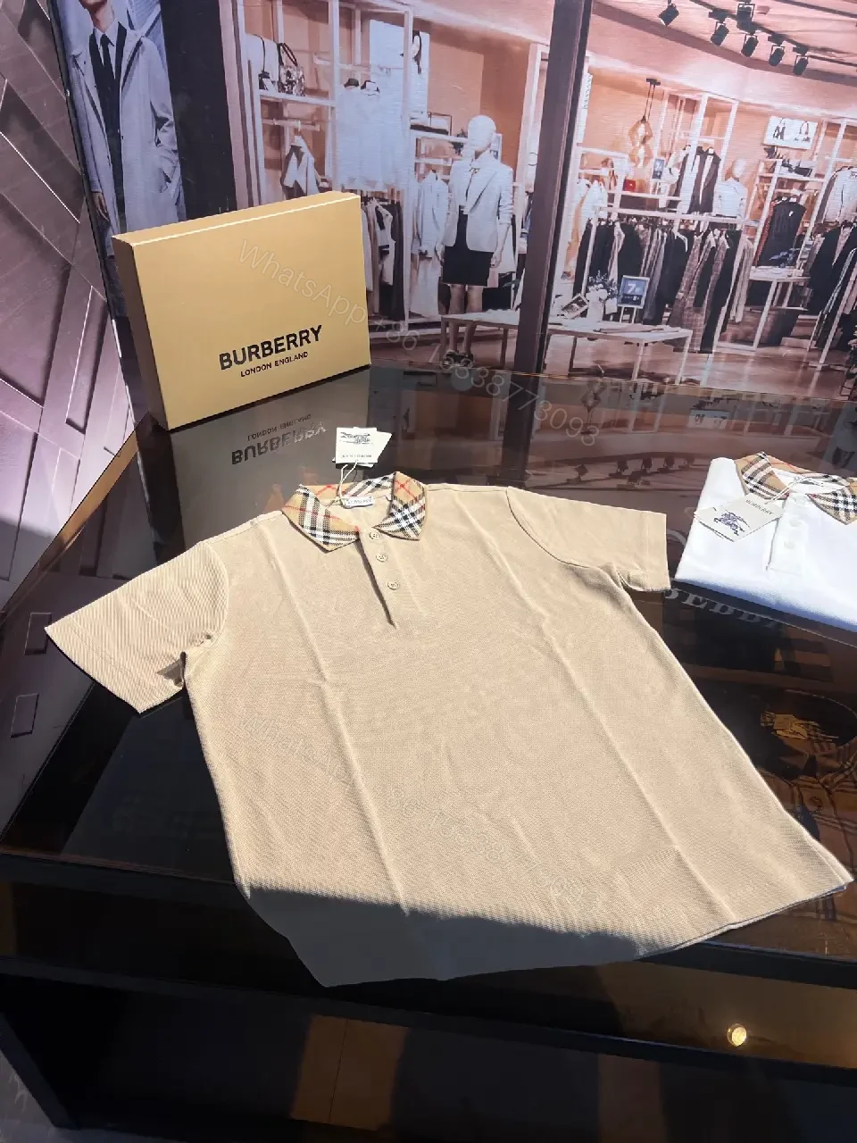 View 6 of Beige Polo Shirt + Cotton Knit + Minimalist + Signature Check Collar + Polo Shirt