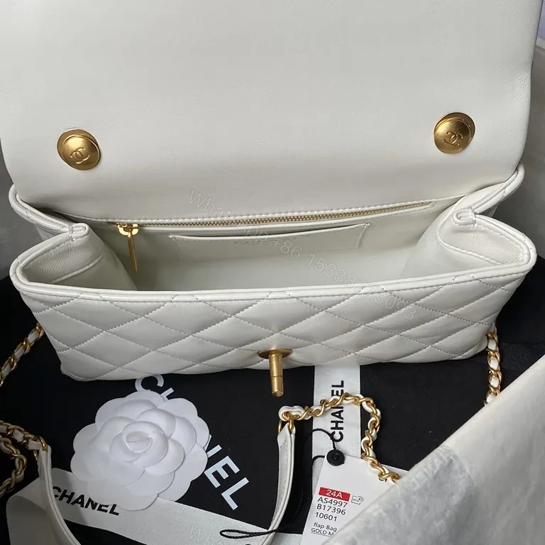 View 7 of Chanel-inspired Quilted Lambskin Flap Bag with Pearl Chain