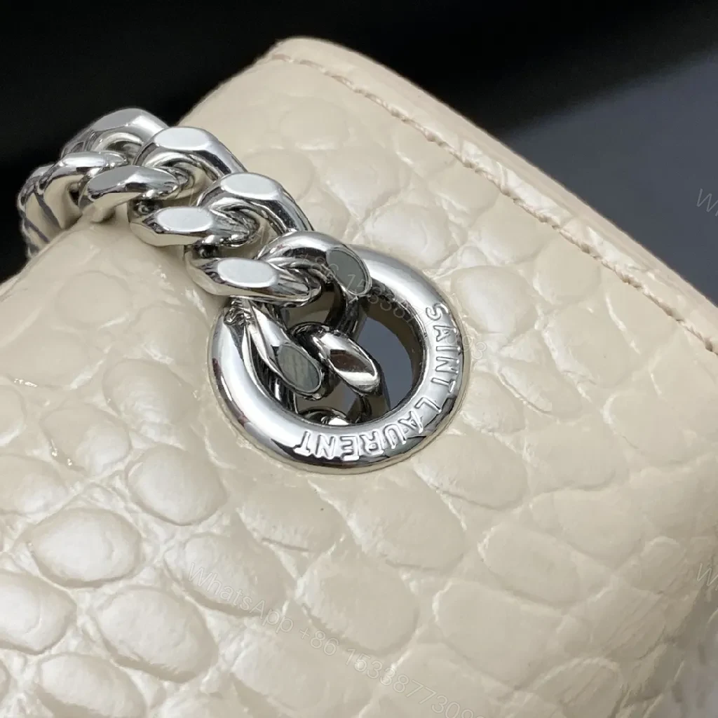View 6 of Taupe Croc-Embossed Crossbody with Luxe Hardware, Structured Bag