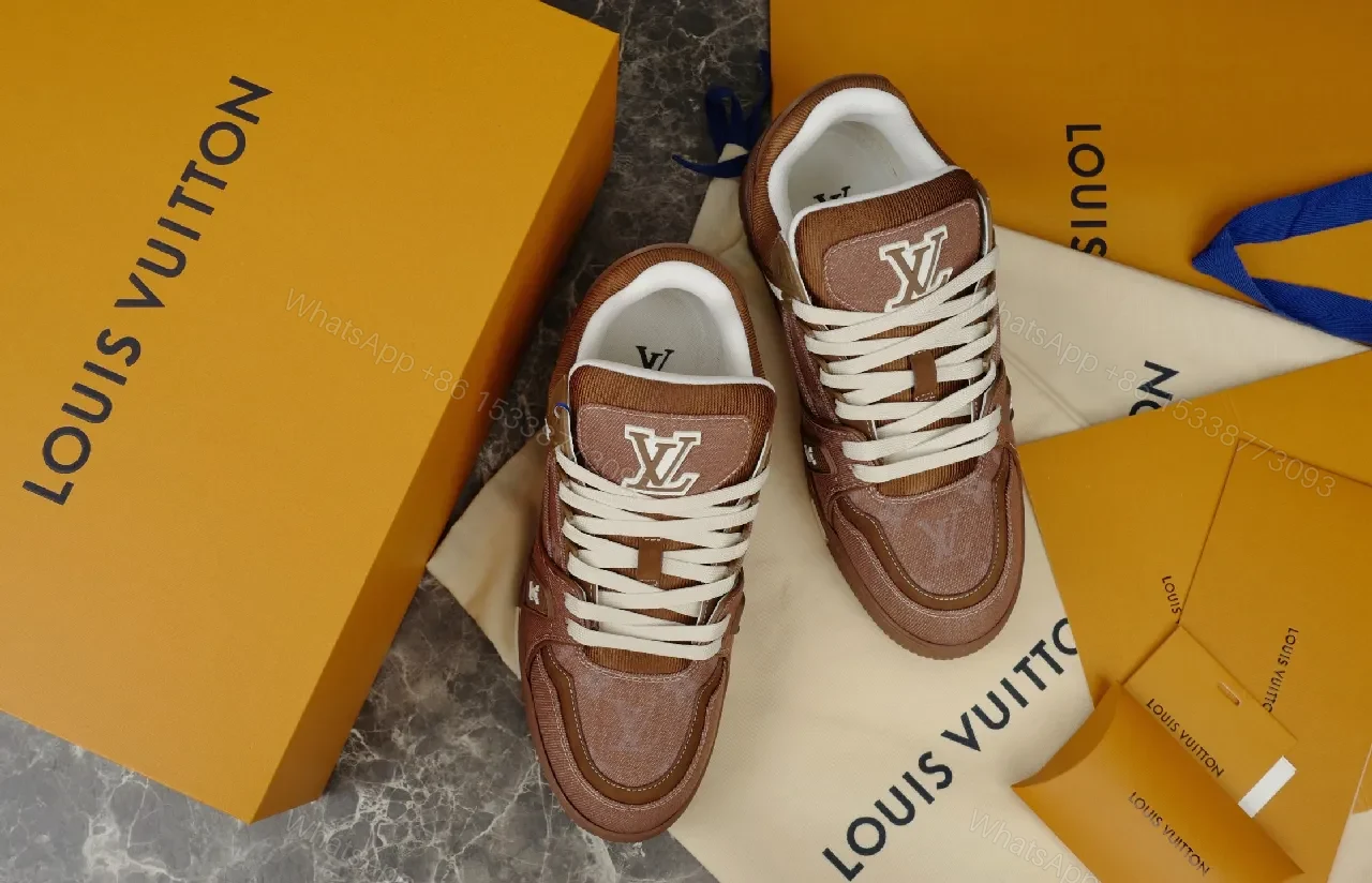 View 3 of Brown Leather & Mesh Louis-Style High-Top Sneakers, Cushioned Comfort
