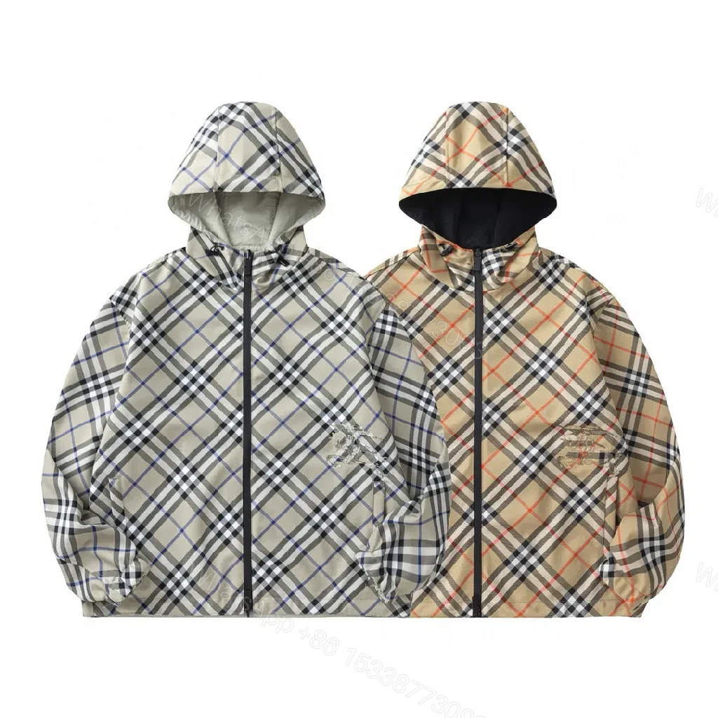 View 3 of Beige-Black-Orange Check Lightweight Windbreaker, Casual Style