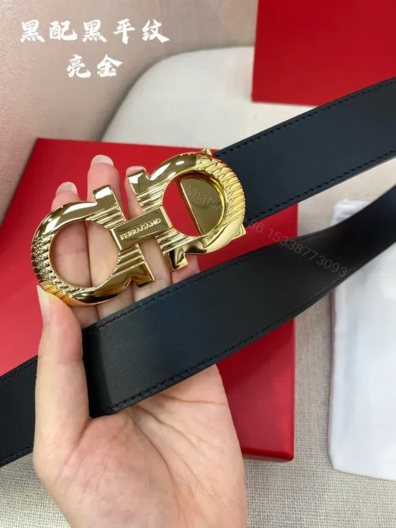 View 2 of Premium Black Leather Belt with Gold Buckle - Luxurious Day-to-Night Style