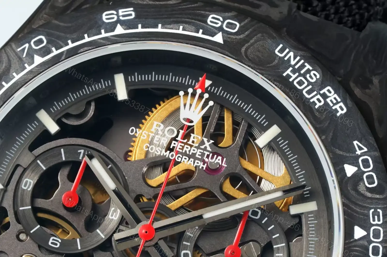 View 9 of Rolex Daytona Skeleton Chronograph Red Accents Red Hands Edition 40mm RLX-DAYTONA-SKELETON-40MM-RED-ACCENTS-CHRONOGRAPH