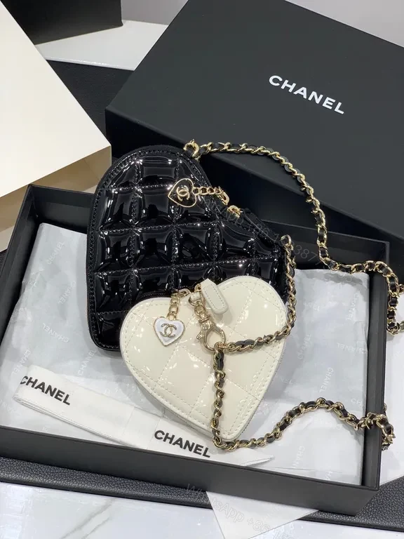 View 9 of Chanel White-Black Heart-Locket Mini Bag: Luxe Quilted Charm