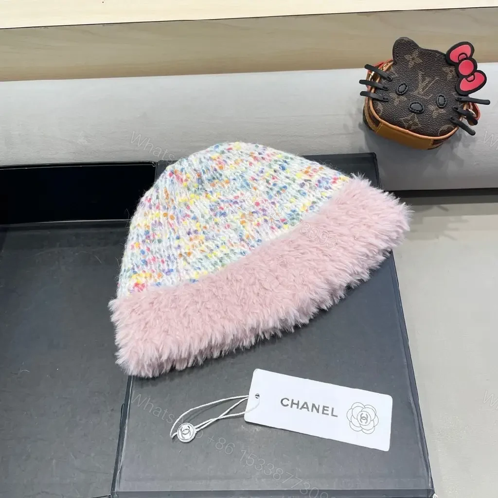 View 6 of Knit Beanie with Plush Fur Cuff—Speckled Luxury Flair