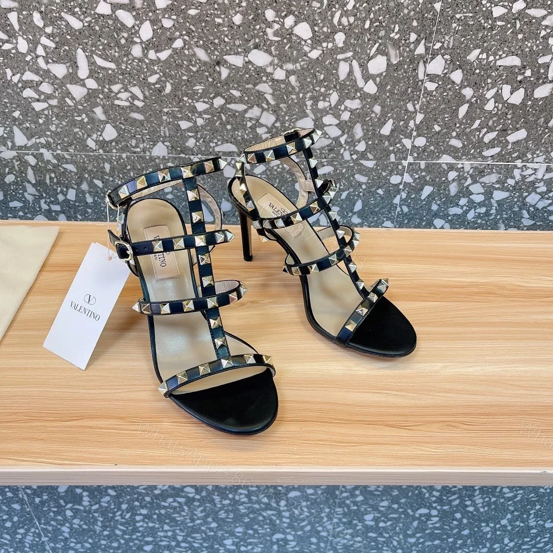 View 3 of Valentino Women Black Leather Studded Strappy Heels