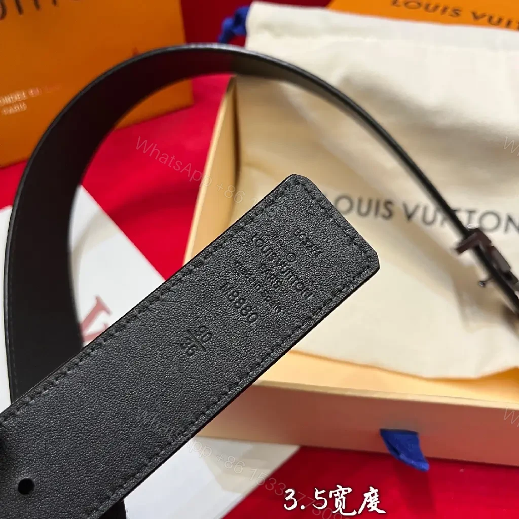 View 5 of Rich Brown Leather Belt with LV-Inspired Buckle