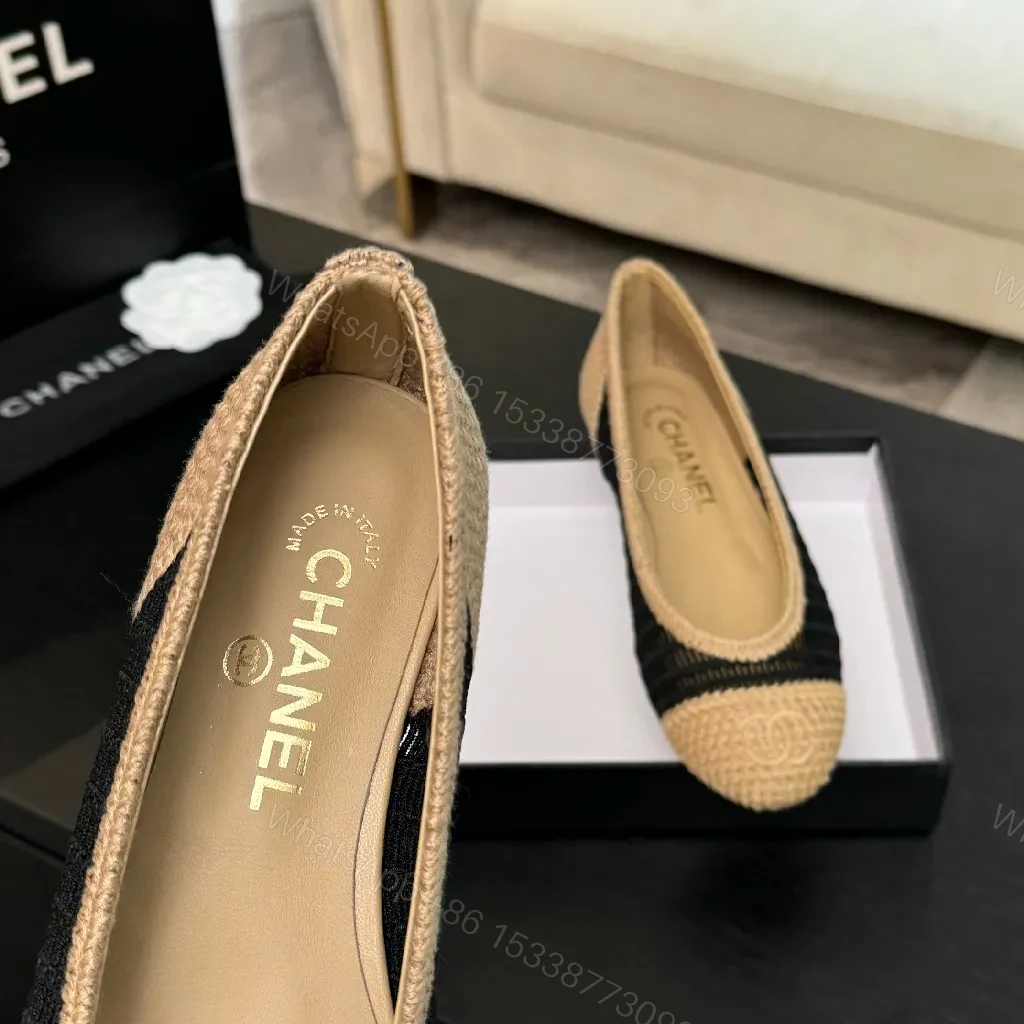 View 5 of Black knit + Linen beige + Chanel-inspired + Signature cap toe + Espadrille flats
