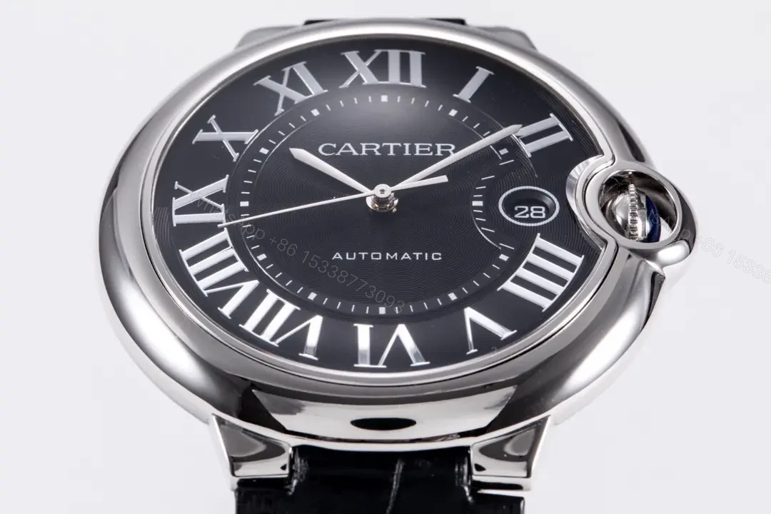View 3 of Cartier Ballon Bleu 42mm Stainless Steel Automatic Watch with Black Dial and Black Alligator Leather Strap