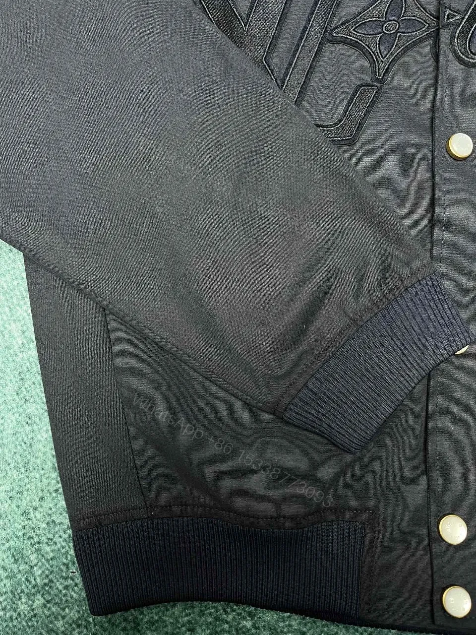 View 9 of Black Embroidered Satin-Texture Varsity Jacket, Luxe Streetwear